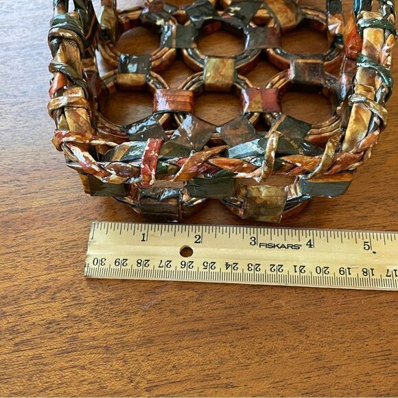 NWT Handcrafted Basket From Brazil Brown Red Black and Tan - Picture 10 of 11